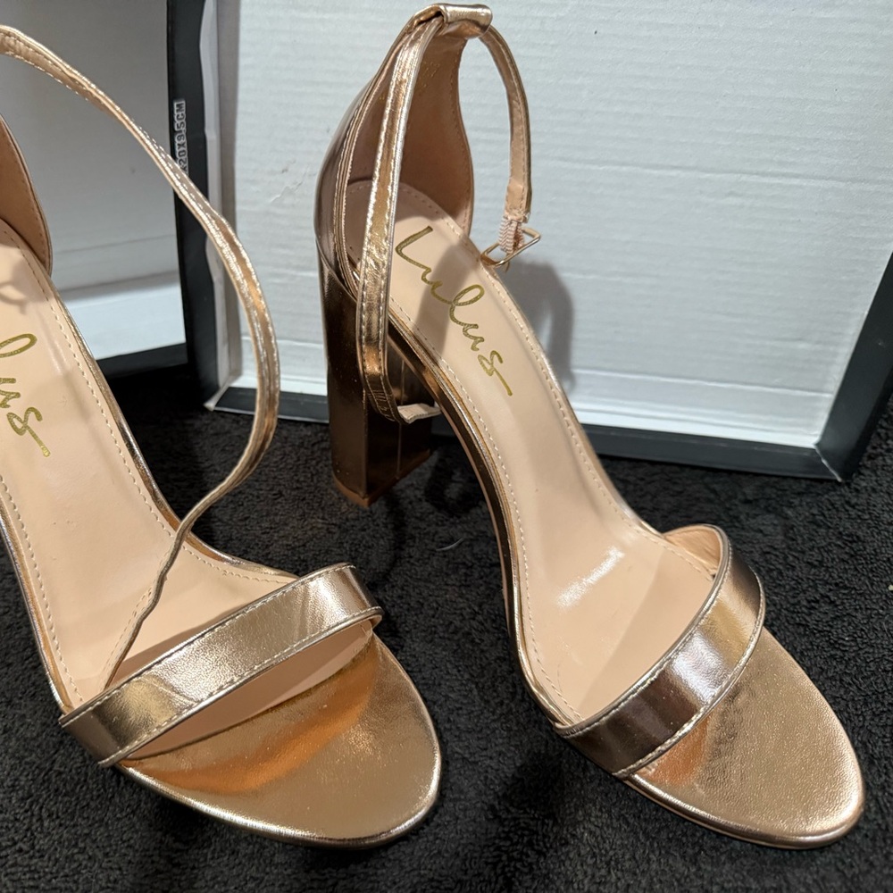 Lulu's Metallic Gold Block Heels